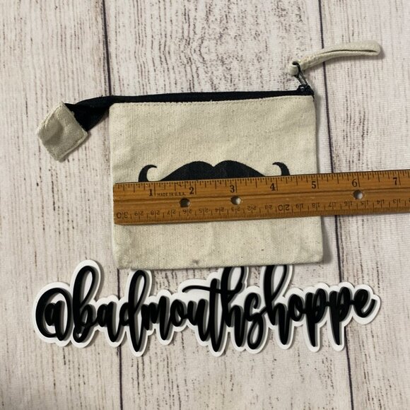Vintage Y2K Millennium 00s Mustache Zip Canvas Coin Purse Card Pouch - Picture 6 of 7